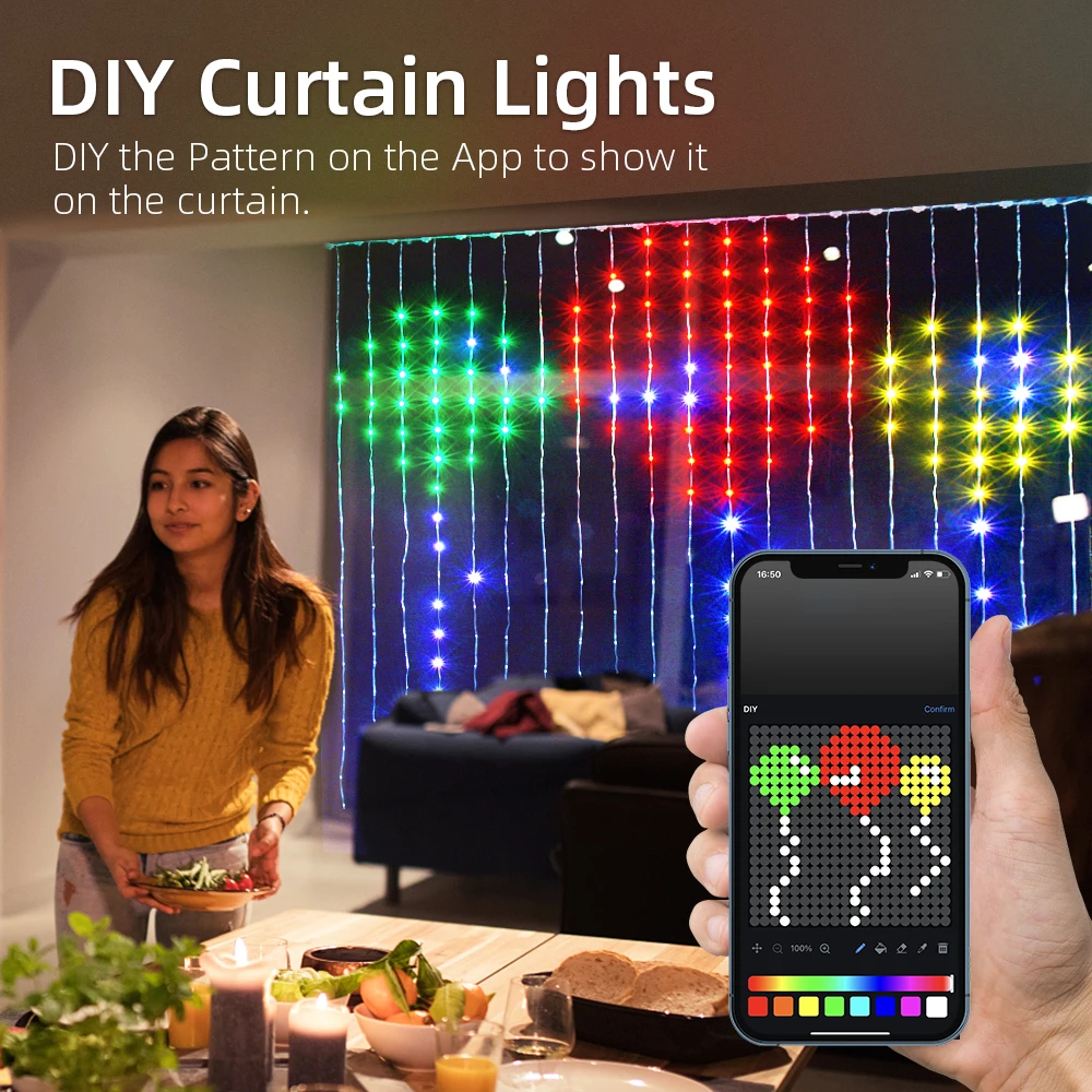 USB スマート APP アニメーションカーテンライトストリ - Fairy Light Curtain のレビューと価格