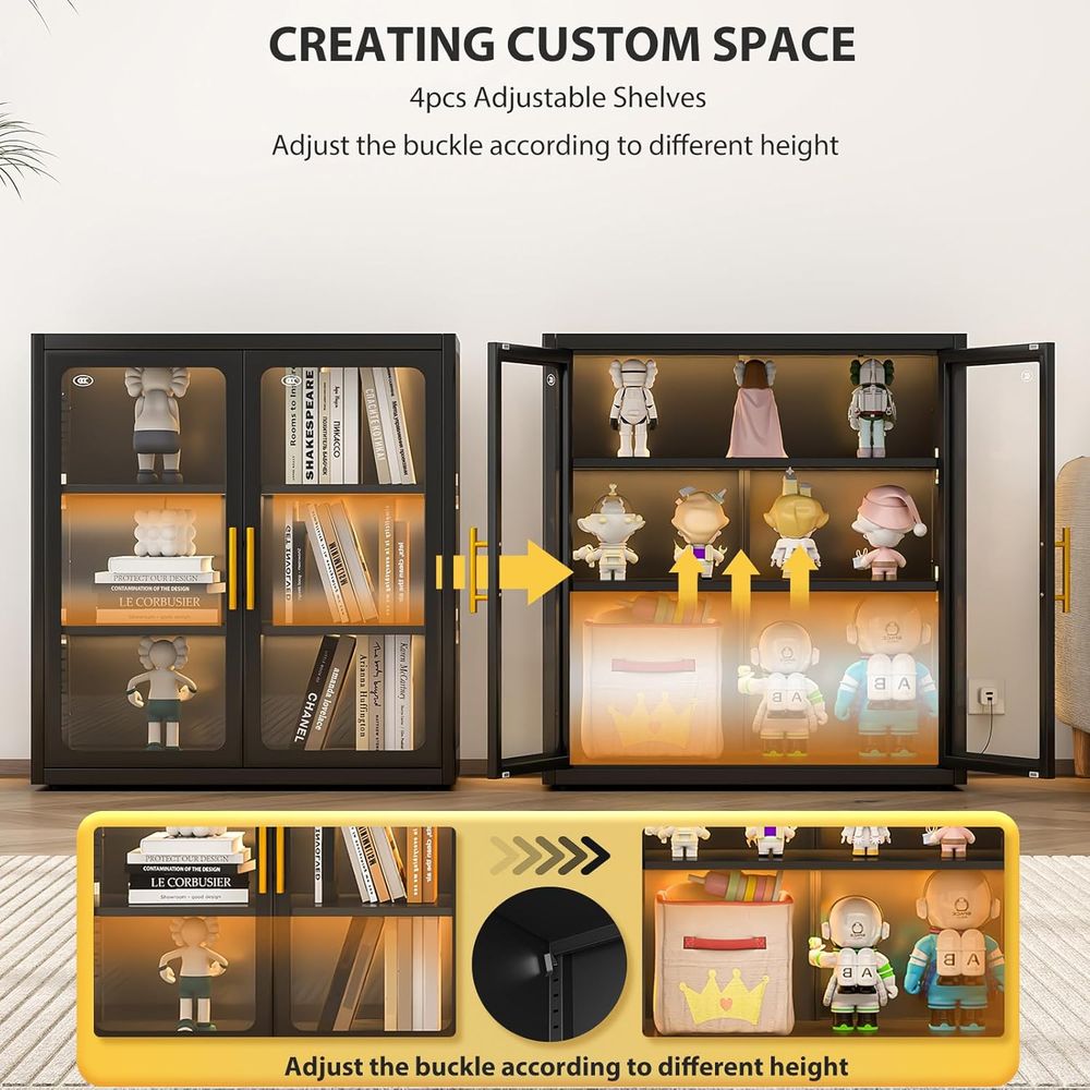 34インチの背の高いガラス扉付きディスプレイキャビネット、調 - Lighting & Home Decor Studio のレビューと価格