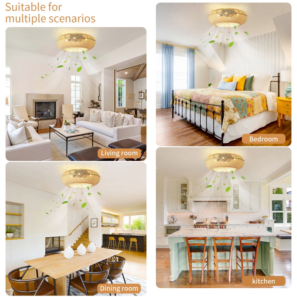 竹製リモコン式シーリングファンランプ モダンな籐製手編みサイ - Decor Lighting Ceiling Fans のレビューと価格