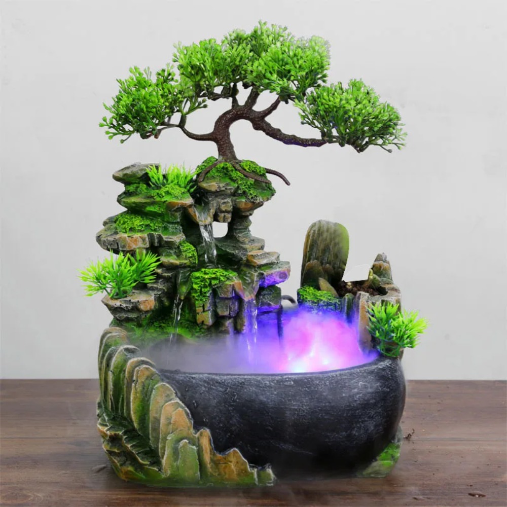 富風水滝噴水 LEDライト付き、流れる水の卓上飾り、会社オフ - Lighting Decor Company のレビューと価格
