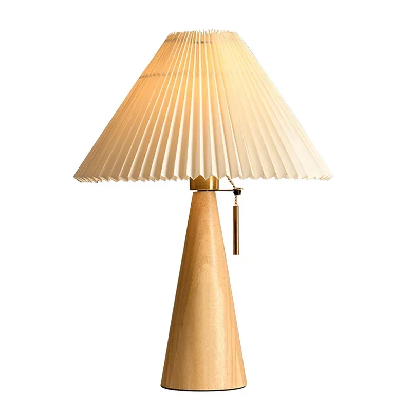 レトロプリーツテーブルランプ北欧無垢材ライト研究読書用寝室の - Decor Lighting Lamps のレビューと価格