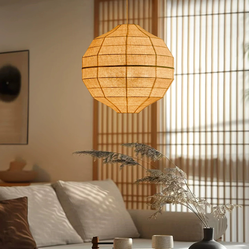 和風侘び寂び布製E27ペンダントライト リビング ダイニング - Japanese Lighting Decor のレビューと価格